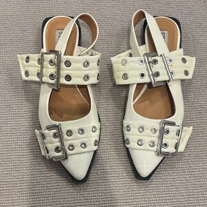 Steve Madden Cream Buckle Slingback Flats